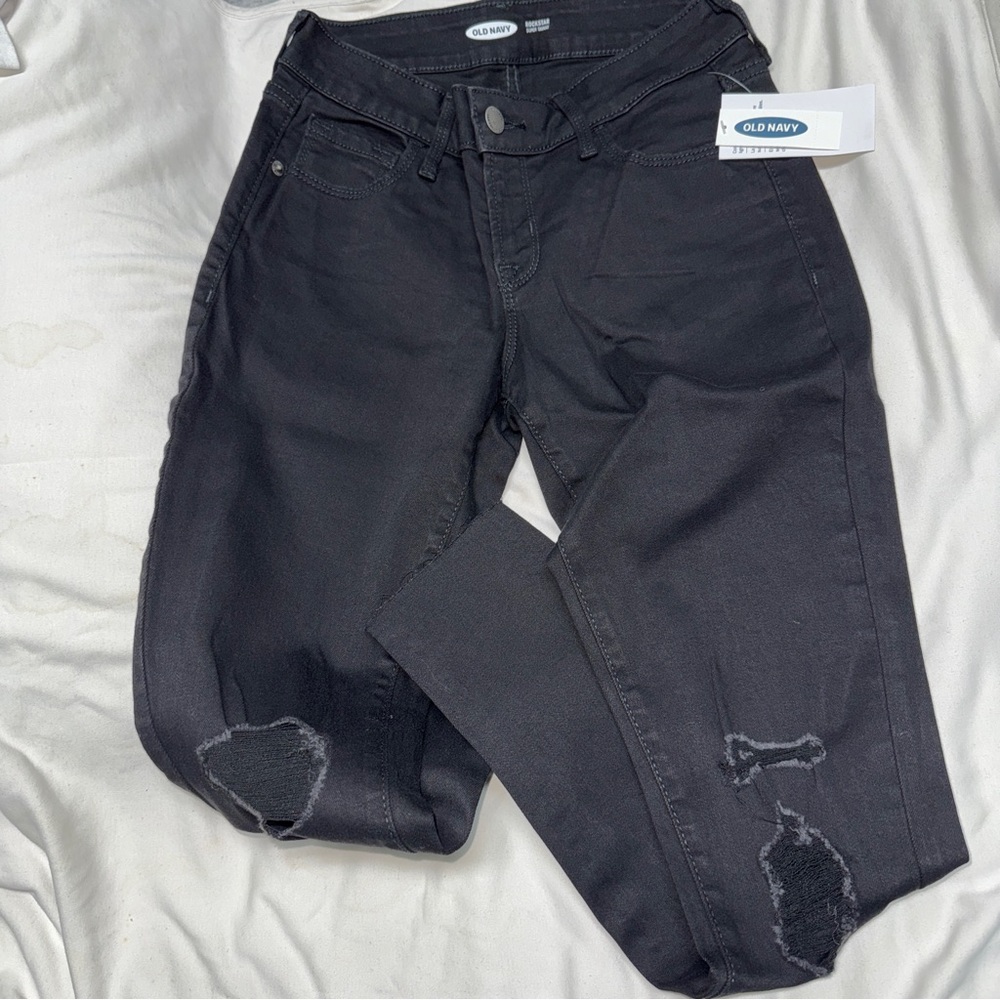 Old Navy Distressed Black Skinny Rockstar Jeans Size 2 Petite New